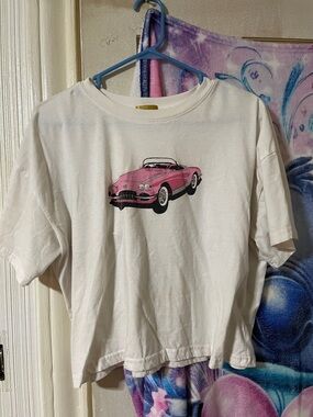 Kids White Tee with Pink Convertible Graphic